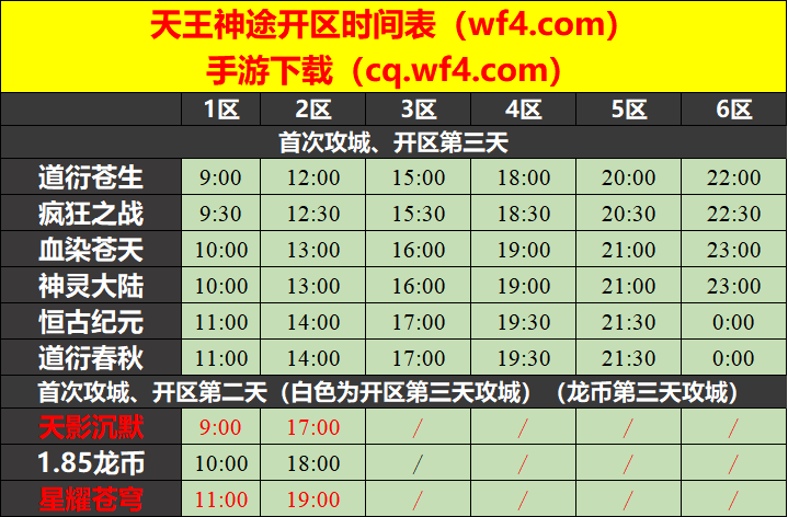 天王神途04月13日开区表 天王神途04月13日开区表