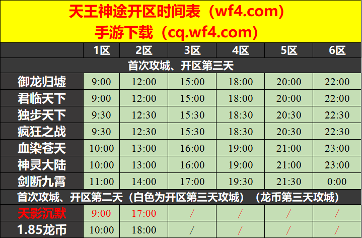 天王神途06月05日开区表 天王神途06月05日开区表