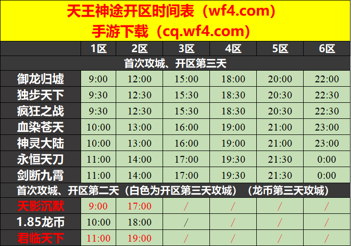 天王神途06月07日开区表 天王神途06月07日开区表